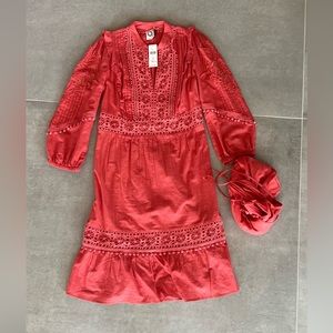 Anthropologie coral bohemian dress by Akemi & Kin, NWT, XS, long sleeve, mini